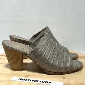 Paul Green Womens Winston Metallic Pleated Leather‎ Open Toe Sandal Mules - 6.5